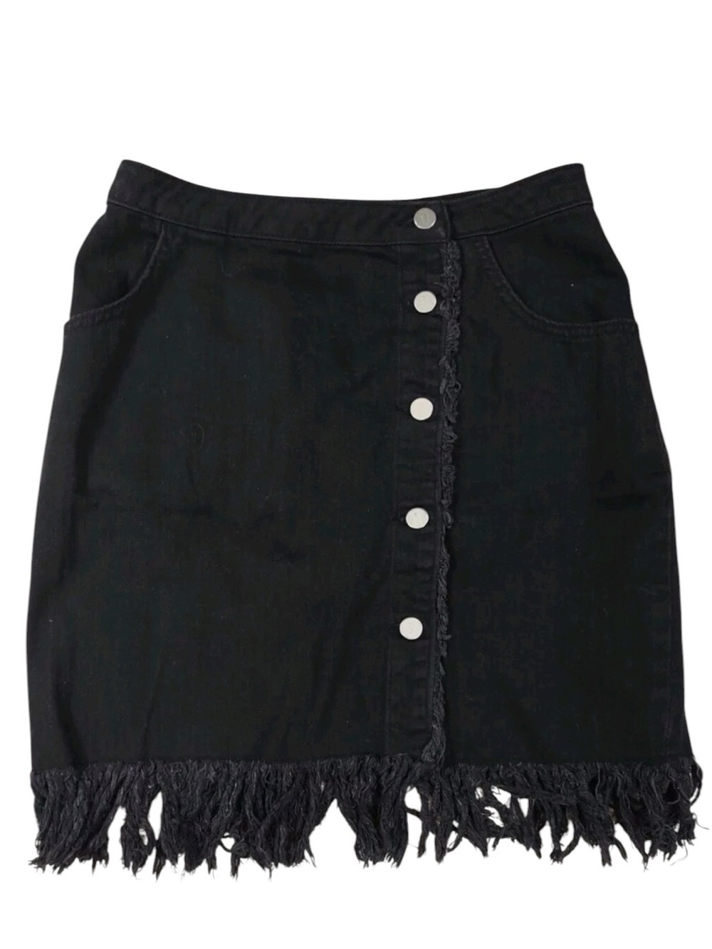 Anthropologie Pilcro and the Letterpress Black Fringe Denim Skirt 6 Button Front - Picture 4 of 9